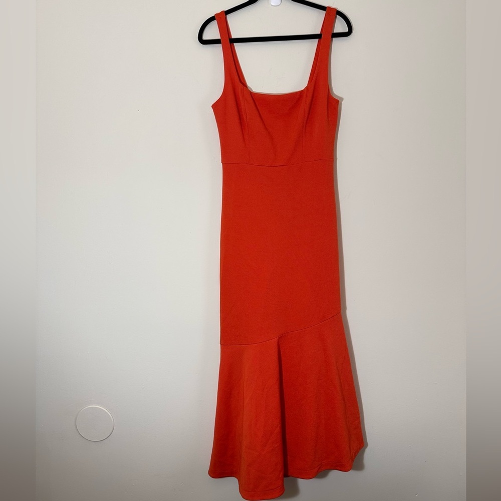 Anthropologie Ariana square neck asymmetrical ruffle hem dress orange small NWT - Picture 5 of 15